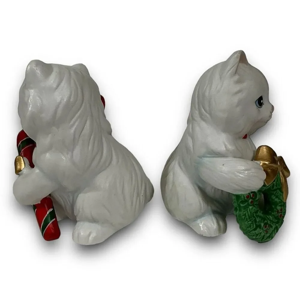Vintage Homco Set Of 2 Christmas Kittens Figurines
